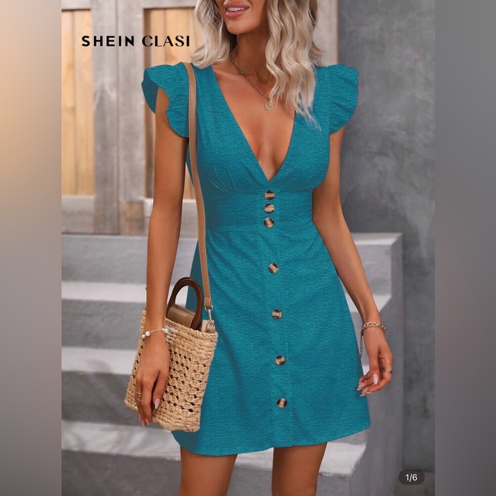 SHEIN Blue Button-Front Dress